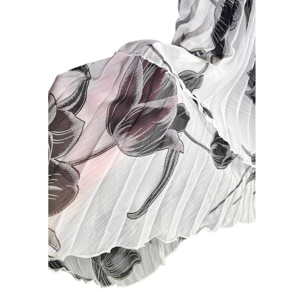 Temptation Italy Pleated Maxi Dress Flowy Asymmetrical Romantic Black & White L - Picture 6 of 9